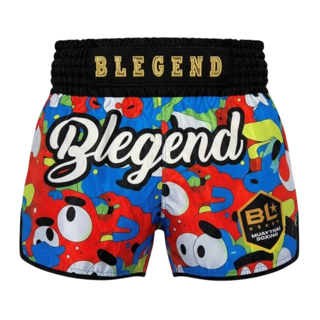 Pantalón corto B LEGEND kick thai para niños con coloridos gráficos de dibujos animados.