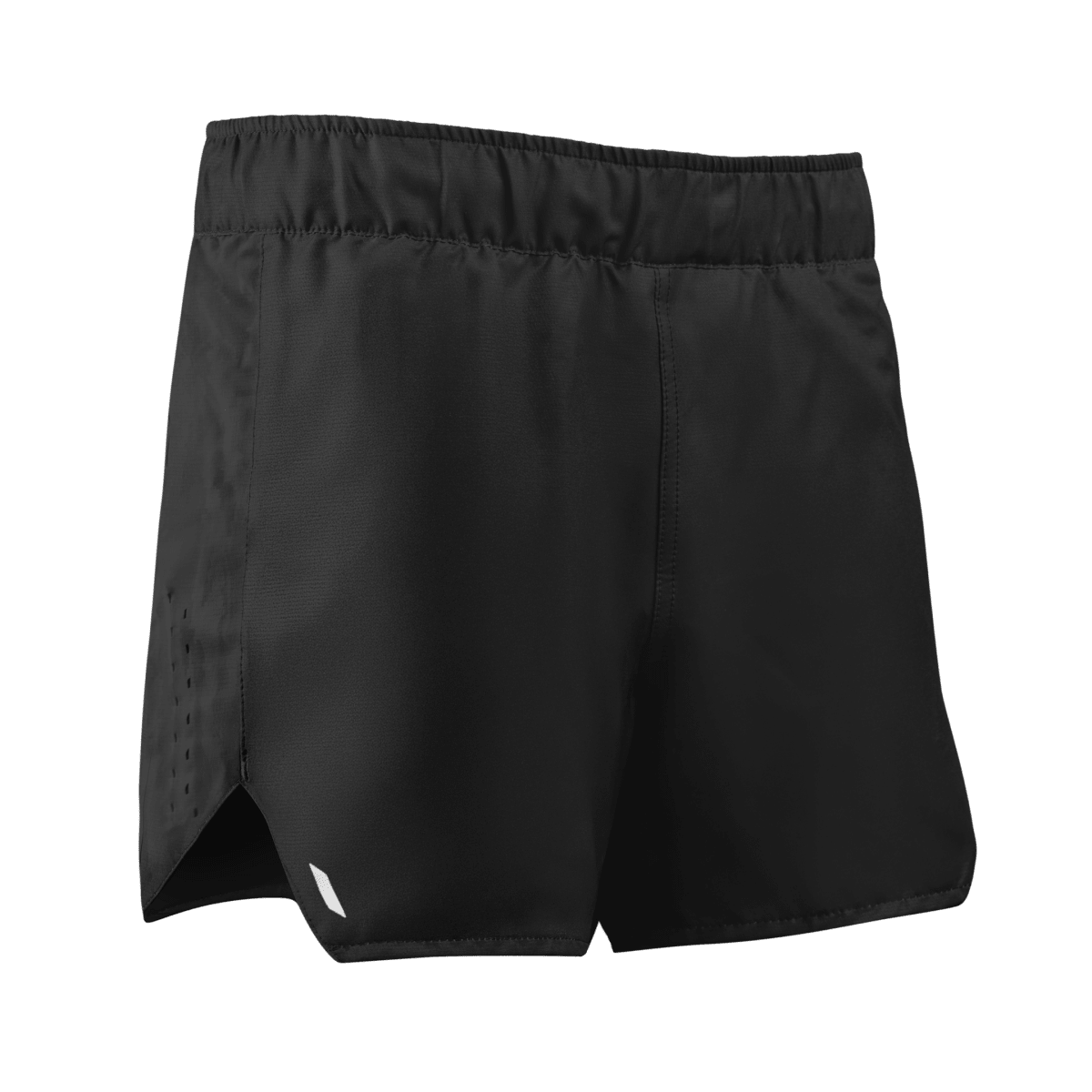 Vista frontal del pantalón corto negro de mujer Hayabusa Apex, tejido ultraligero para BJJ y MMA