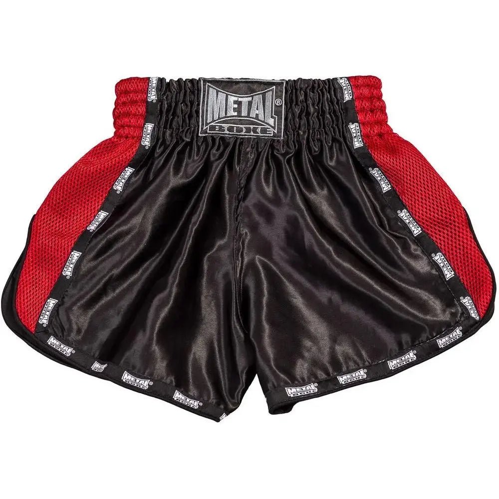 Widok z przodu Męskie spodenki do kickboxingu Metal Boxe Extrem czarno-czerwone, przeznaczone do sparingów