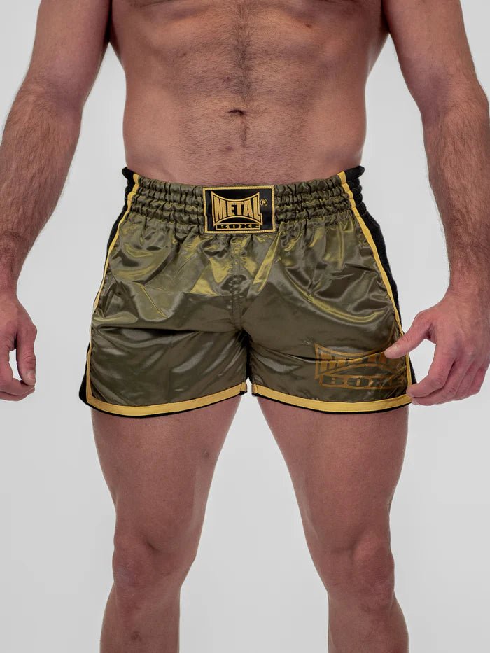 Widok z przodu Męskie spodenki do kickboxingu Metal Boxe Extrem, militarna zieleń, moro