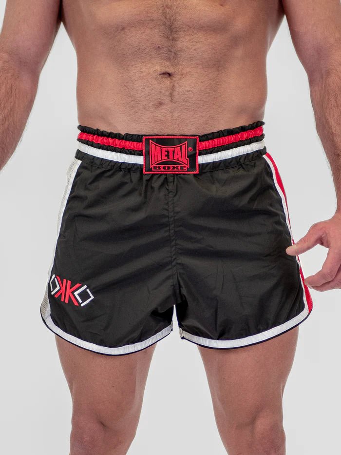 Główny widok z przodu Spodenki bokserskie OKO Metal Boxing Kickboxing Czarne Białe Czerwone