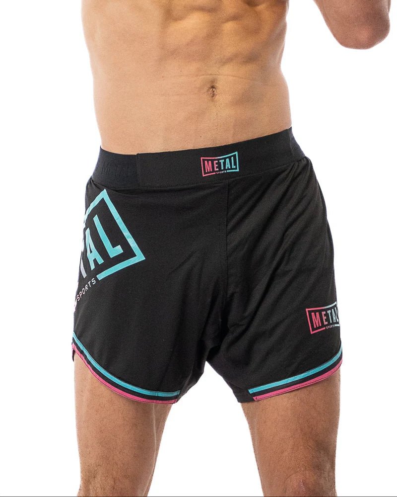 Hoofdvooraanzicht MMA en Kick Metal Boxing shorts Miami Vibe kleurrijk technisch ontwerp