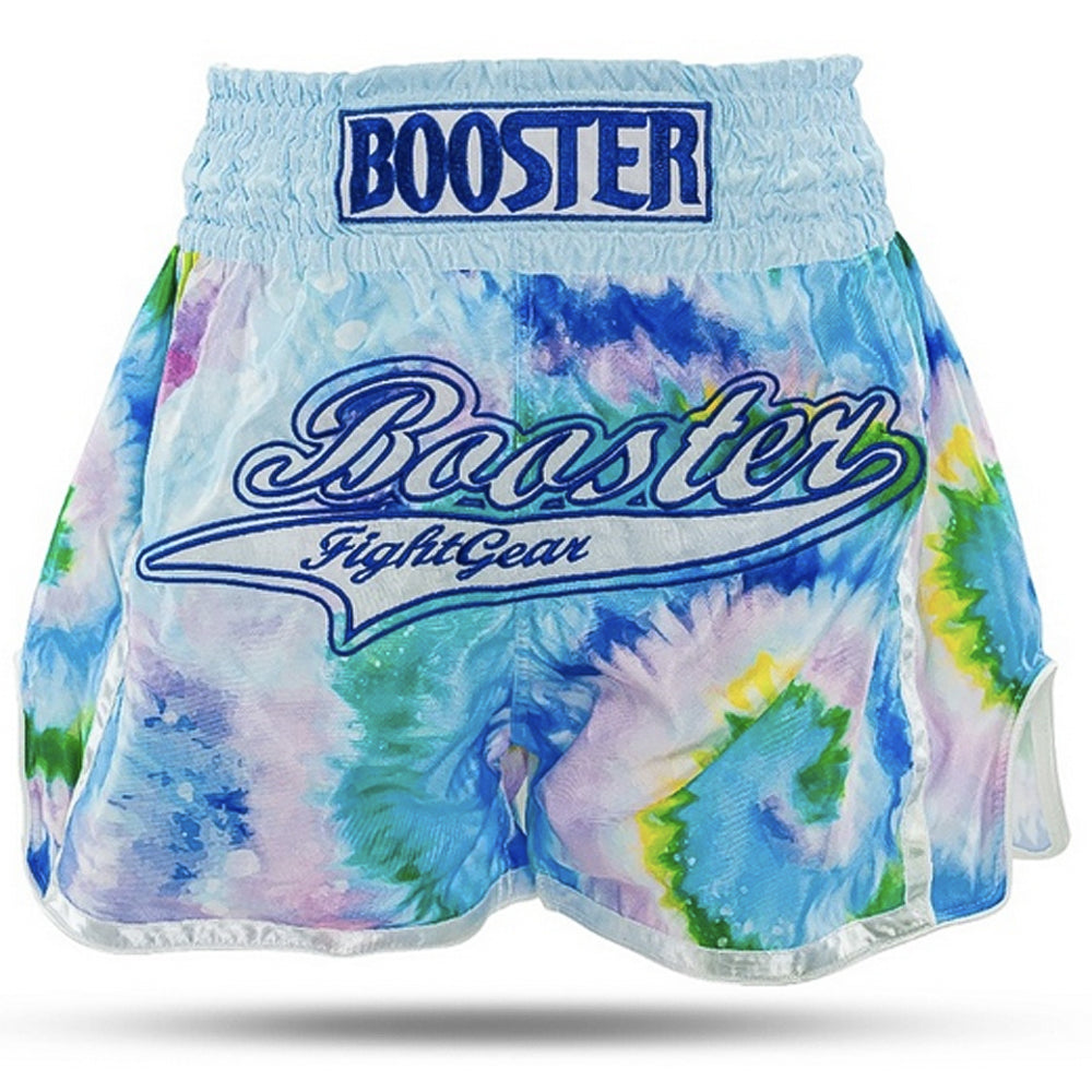 Pantaloncini Muay Thai BOOSTER Swing - Celeste/Bianco - Grafica Sublimata