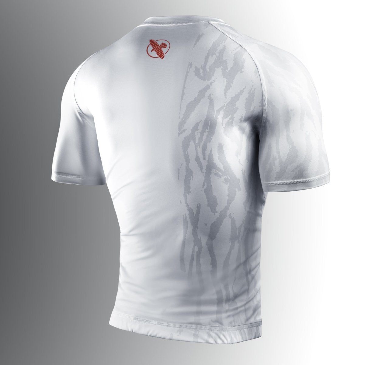 Rear view of the white Hayabusa Apex compression rash guard