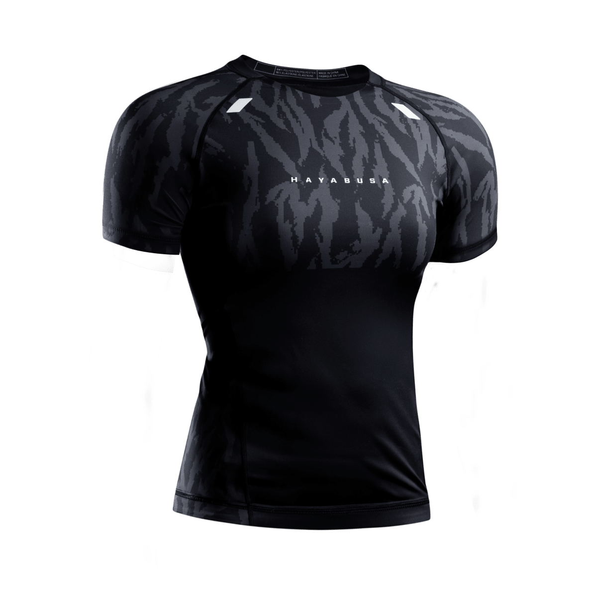 Front view of the black Hayabusa Apex women's rashguard, elite design for combat performance
