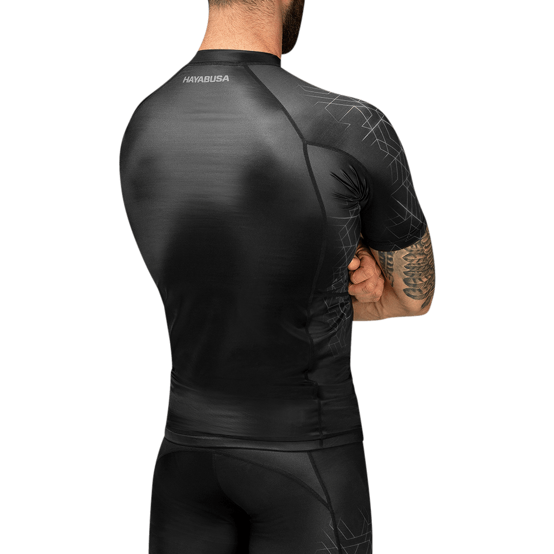 Rear view of the gray Hayabusa Geo rashguard, compression fit