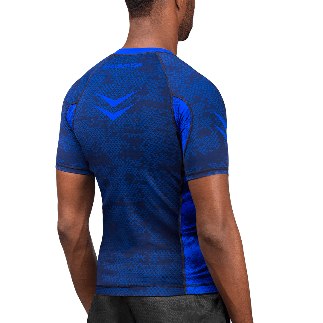 Rear view of the IBJJF approved Hayabusa Ranked blue rashguard