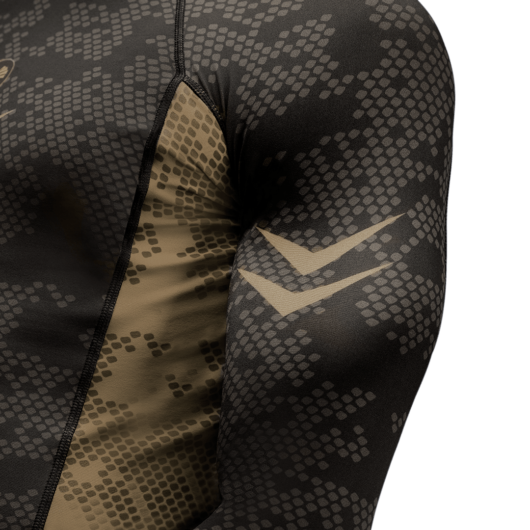 Rear view of the brown Hayabusa rashguard, ultra-resistant breathable fabric