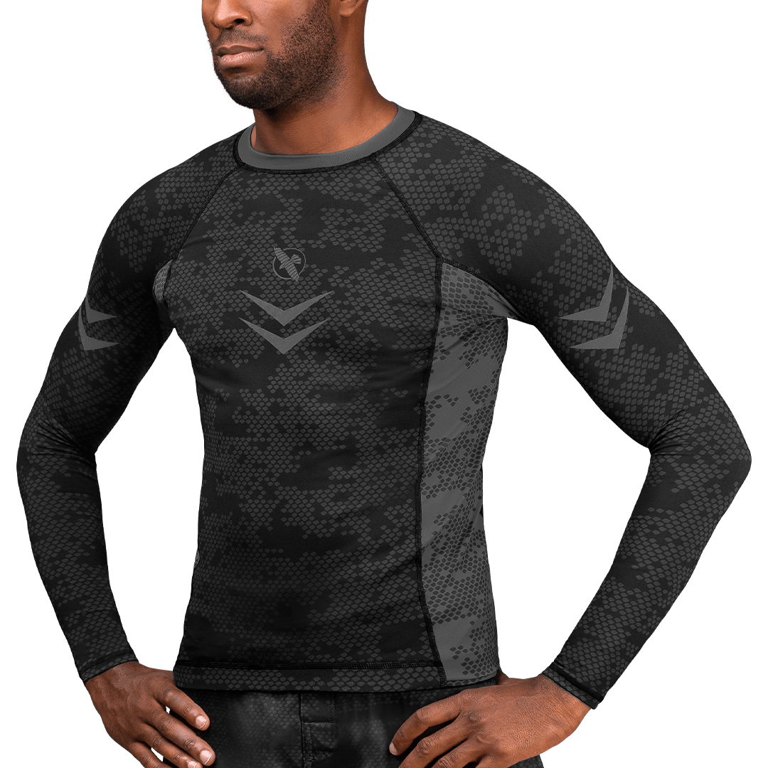 Front view of the black Hayabusa Ranked rashguard, approved for black belts