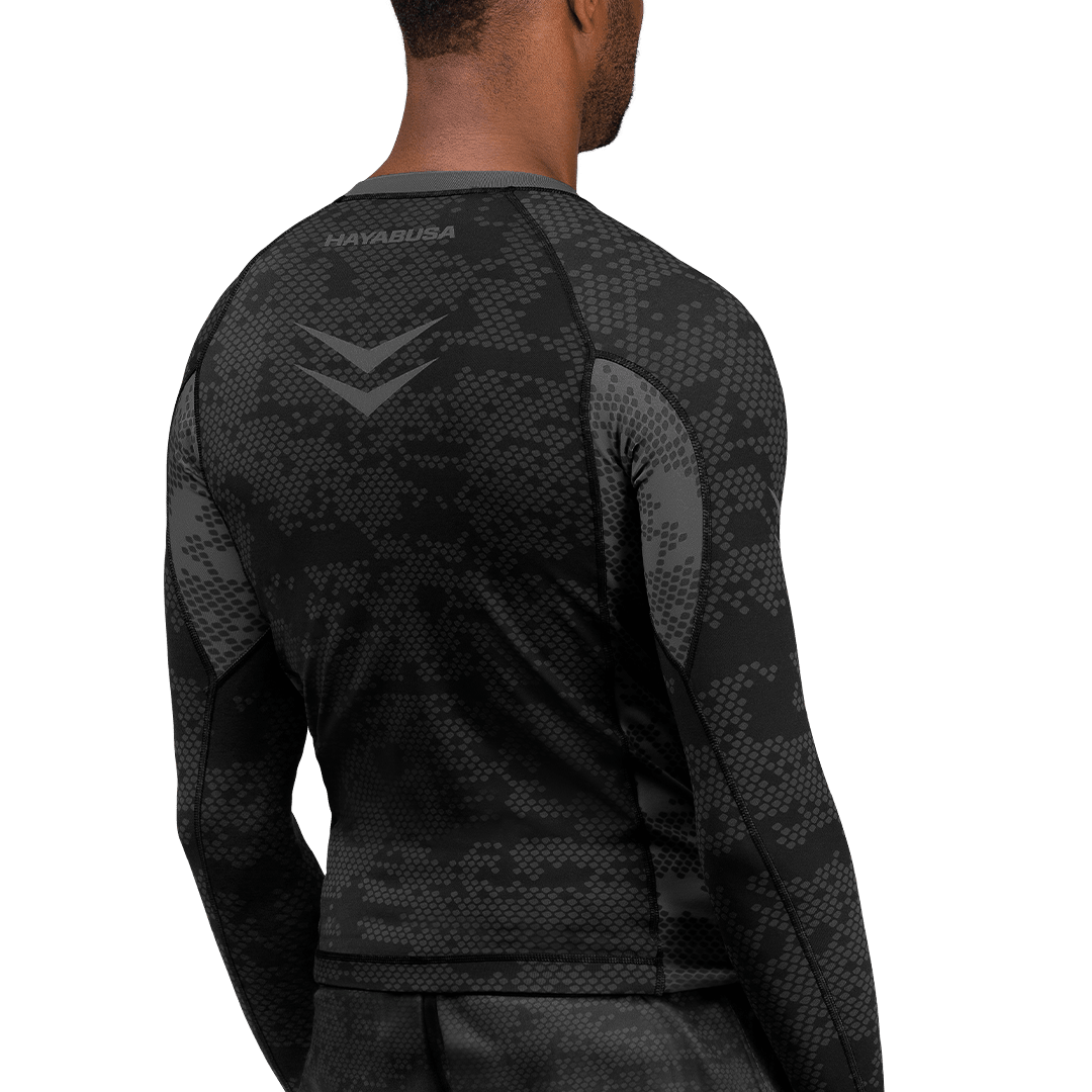 Rear view of the black Hayabusa Ranked rashguard with silicone grip