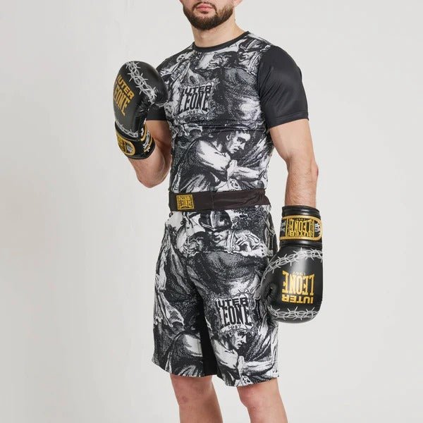 Komplettes LEONE x IUTER-Kampfoutfit mit Rashguard, Shorts und Boxhandschuhen