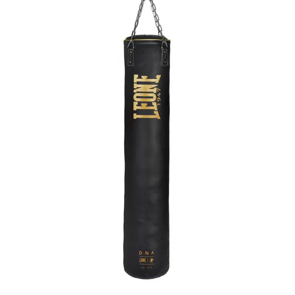 Leone DNA 55kg black punching and kickboxing bag with chains included