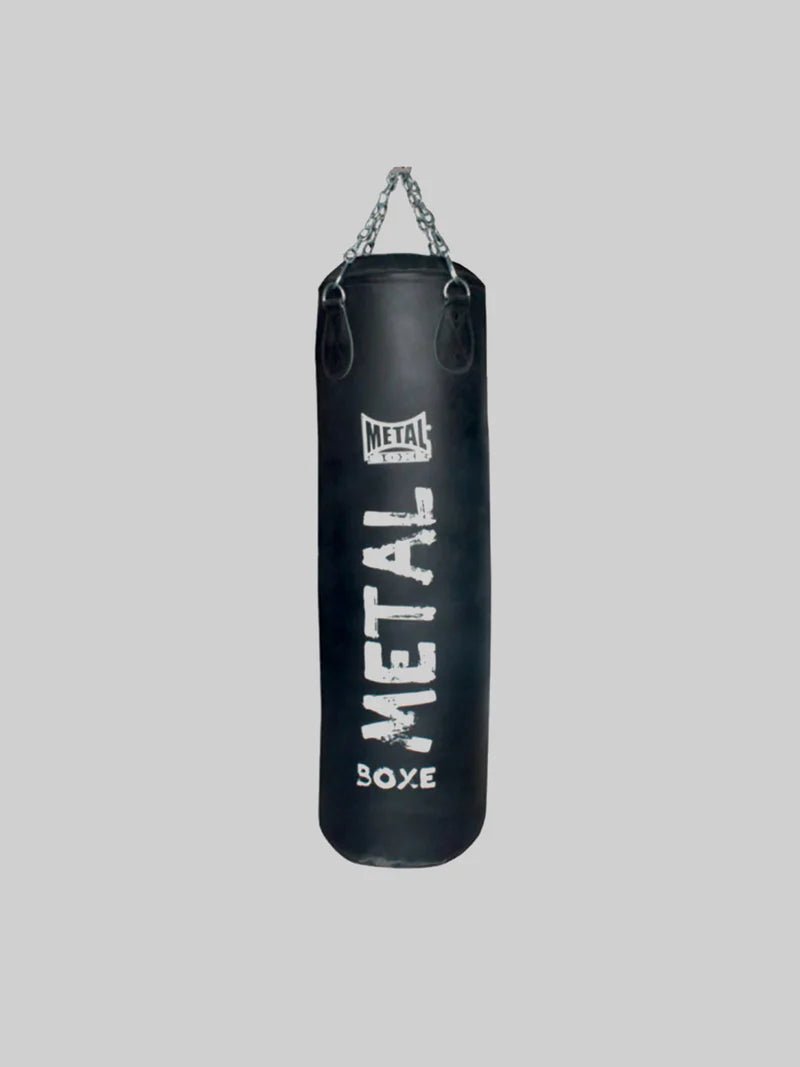Front view of the Metal Boxe Heracles 120cm 35kg black buffalo leather punching bag