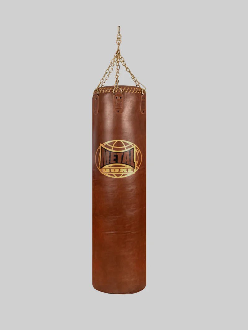 Metal Boxe Jupiter punching bag in brown buffalo leather with steel chains