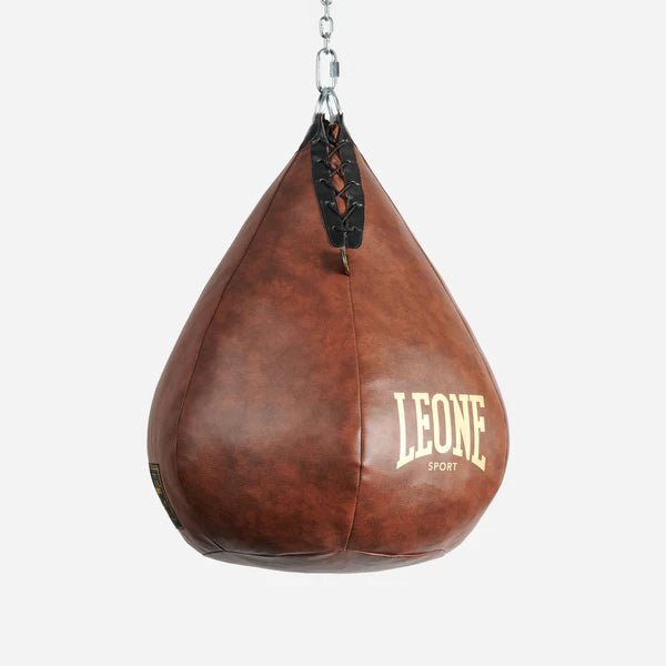 Front view of the Leone 1947 Mercurio Vintage pear bag in retro style brown leather