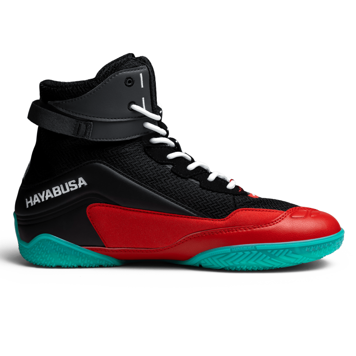 Detail der Gummisohle mit hoher Traktion der schwarz-roten Hayabusa Talon-Schuhe