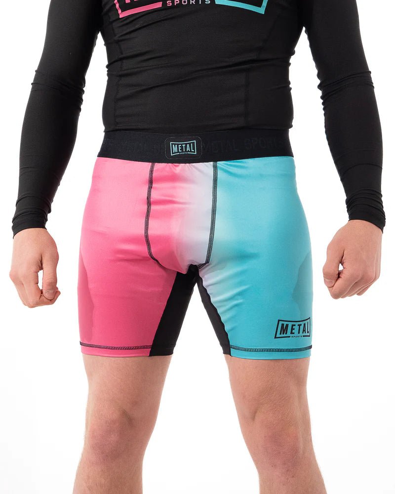 Vista frontal principal shorts de compresión para hombre Metal Boxing Miami Vibe colores brillantes