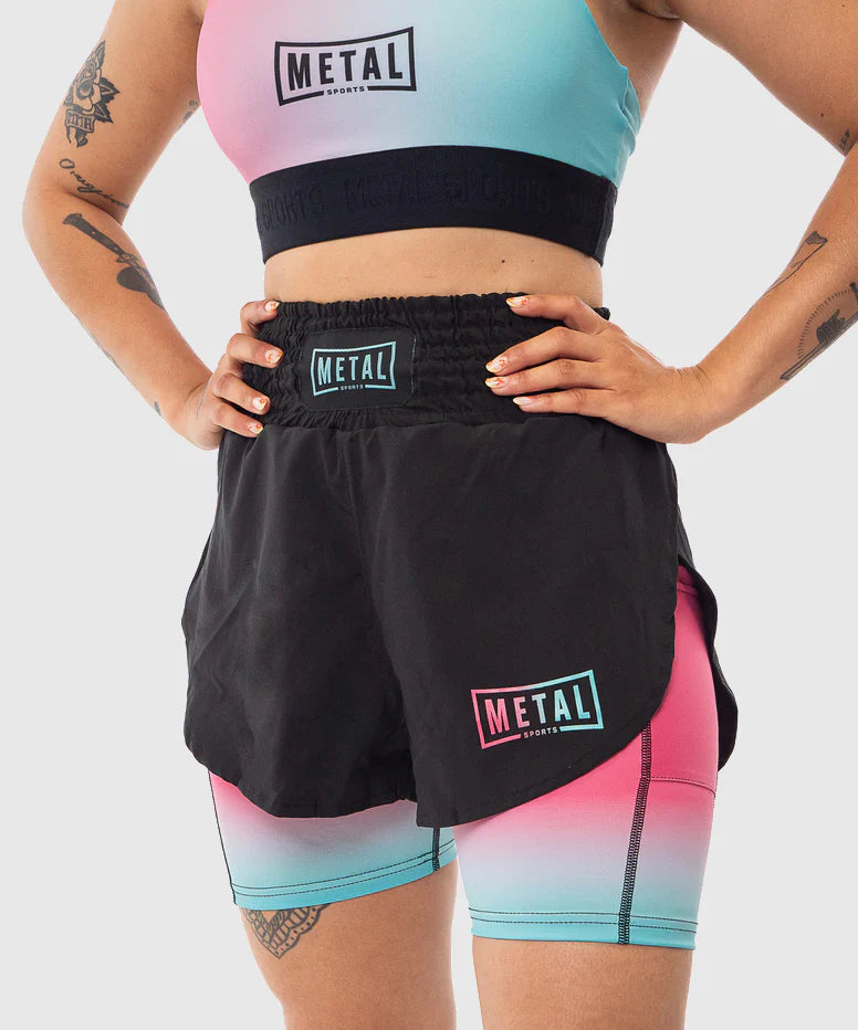 Short donna 2in1 Metal Boxe Miami Vibe con compressione integrata per MMA e Kick.