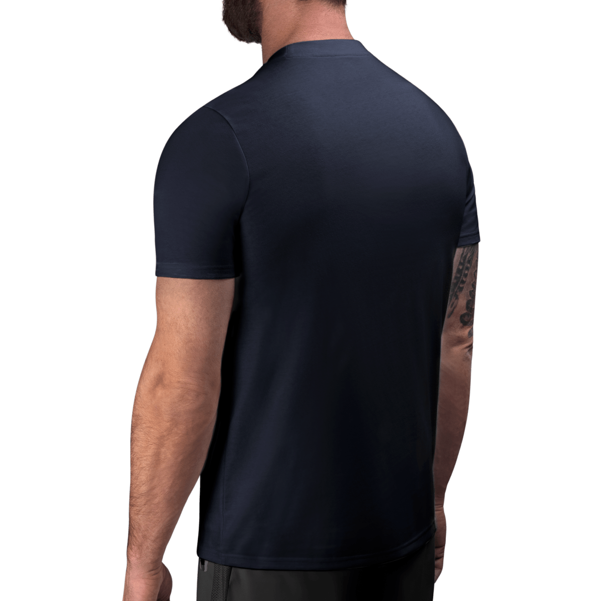Rückansicht des marineblauen Hayabusa Essential T-Shirts aus hochwertigem, atmungsaktivem Stoff