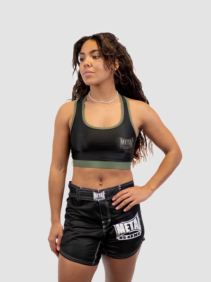 Vorderansicht: Metal Boxe Sporttop im Militärstil in Schwarz und Khaki