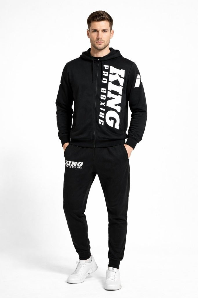 Mono completo King Pro Boxing REVO negro con capucha y logo frontal.