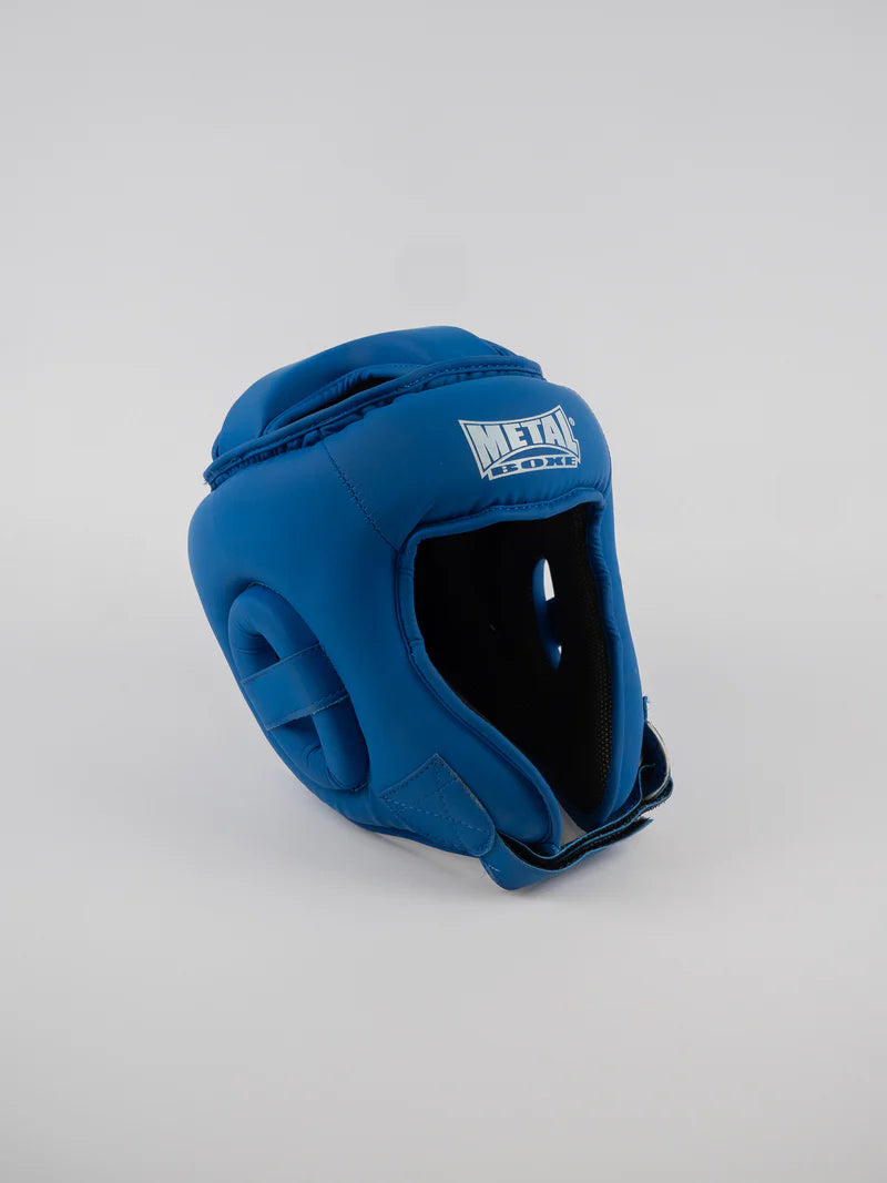 Vista frontale del caschetto Metal Boxe Competition blu, ampio campo visivo
