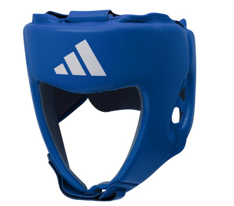 casco da pugilato Adidas approvato per le gare dilettantistiche.Colore blu,chiusura con doppio velcro sul retro