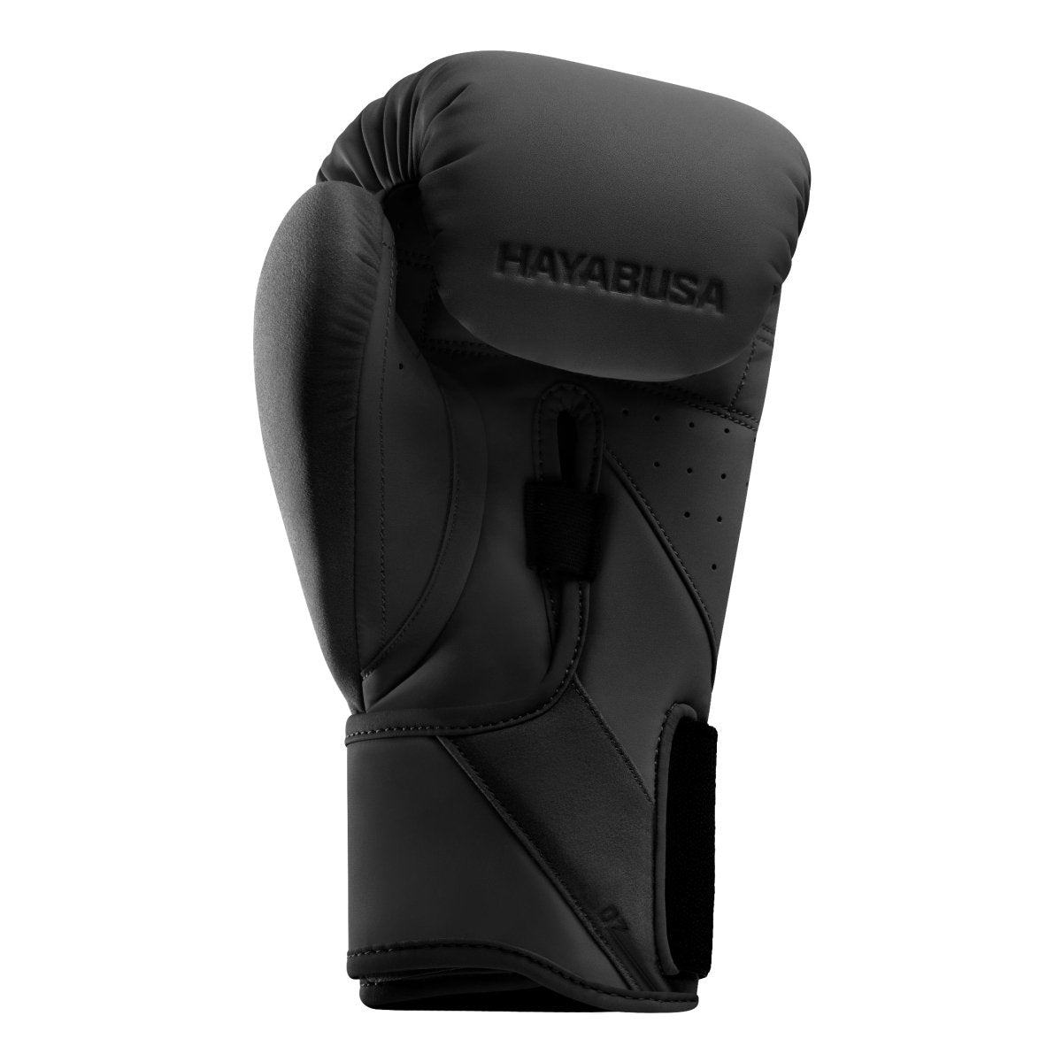 Detalhe do acolchoamento e costura premium das luvas pretas Hayabusa T360