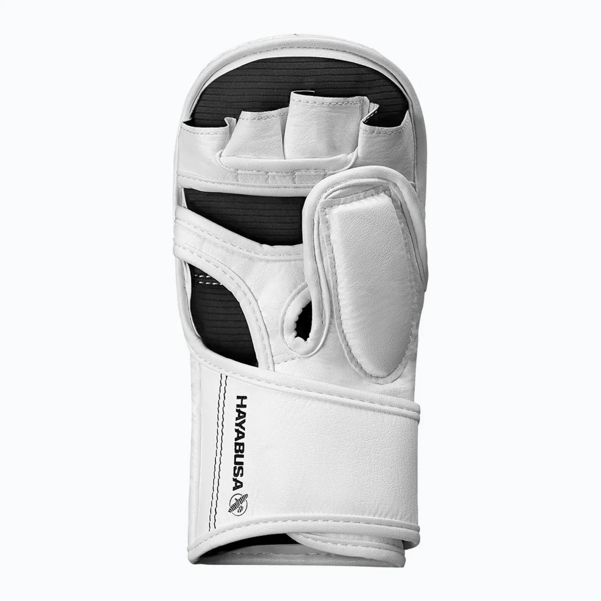 Internal view of the ergonomic palm of the white T3 Hybrid gloves for a secure, non-slip grip.