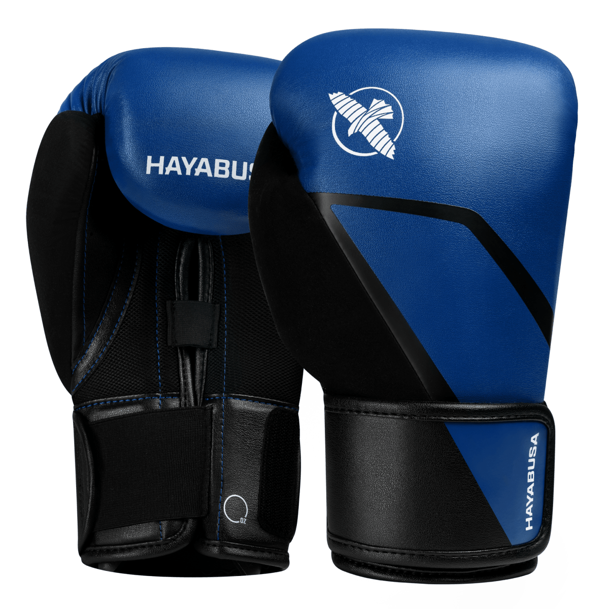 Pair of Hayabusa E1 boxing gloves cobalt blue with black trim