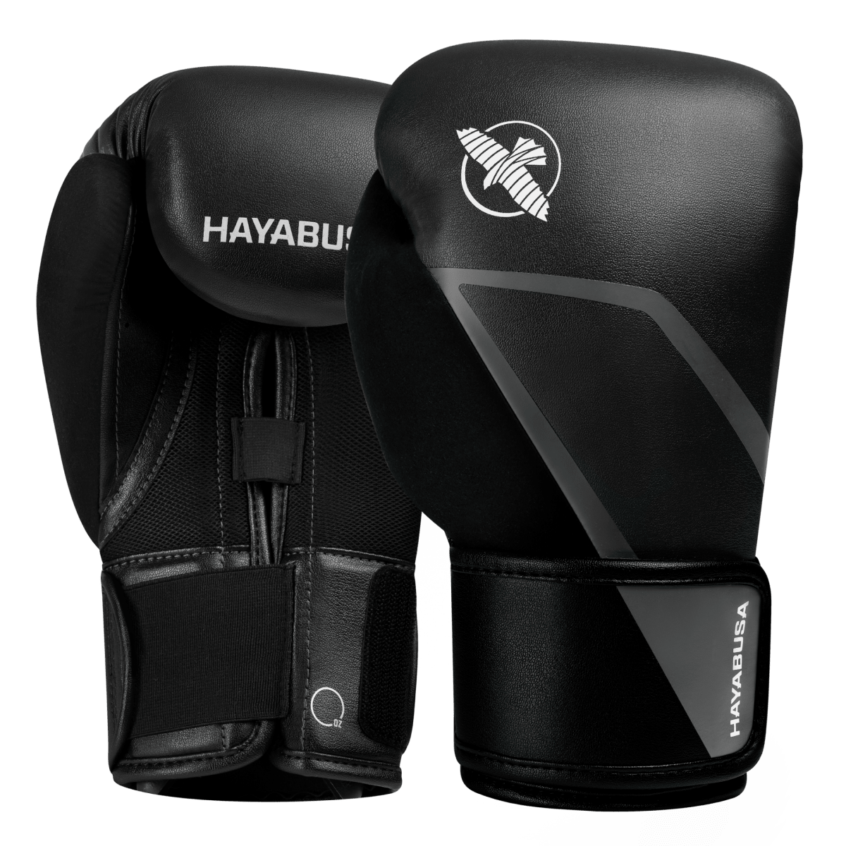 Par de luvas de boxe Hayabusa E1 pretas clássicas com logotipo cinza