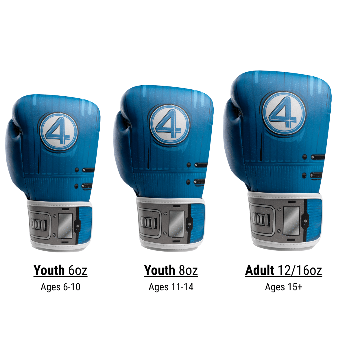 Tableau des tailles des gants Fantastic Quattro divisé en tailles enfants et adultes
