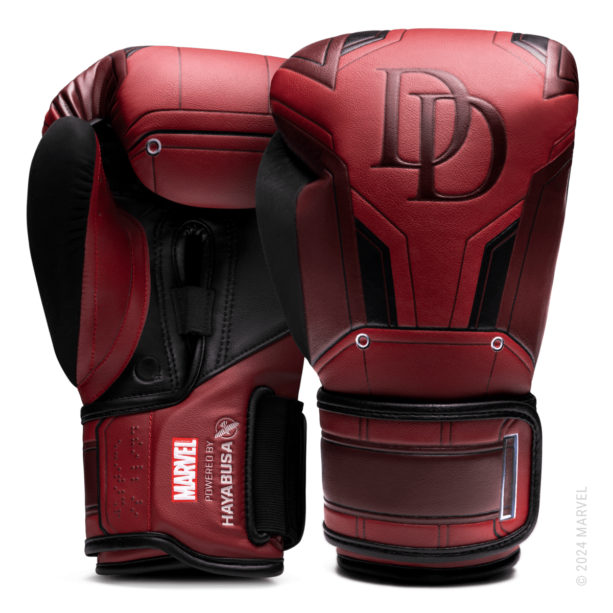 Pair of red Hayabusa Marvel Daredevil Hero Elite boxing gloves