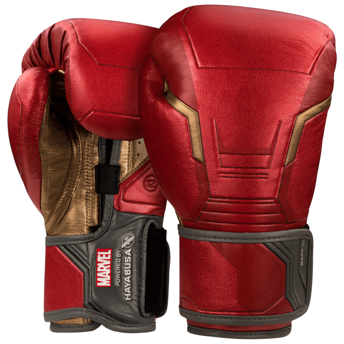 Pair of Hayabusa Marvel Iron Man Hero Elite red and gold boxing gloves