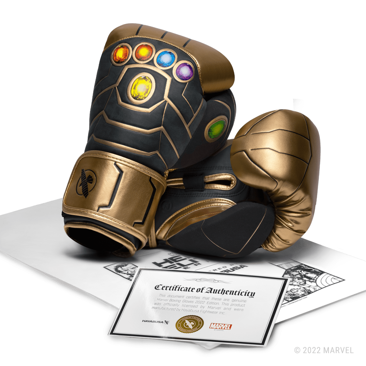 Certificado oficial de autenticidad de la colaboración Hayabusa X Marvel para los guantes Thanos