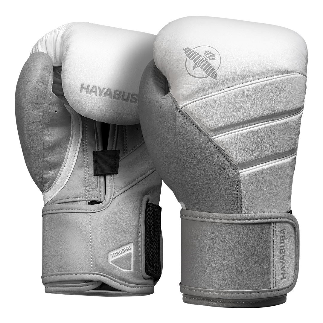 Guantoni Hayabusa T3 in bianco con pannelli grigio chiaro