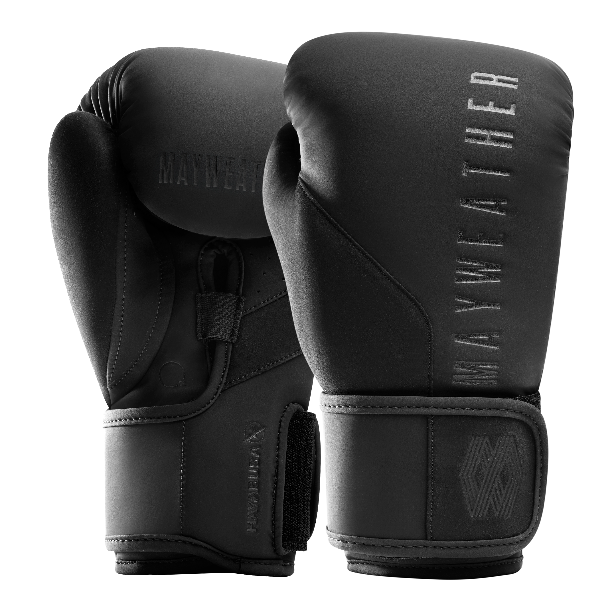 Guantoni da boxe Mayweather Champ total black visti frontalmente in primo piano