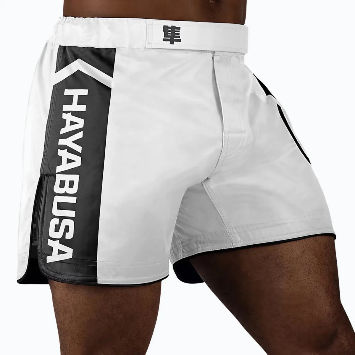 Back of the white Hayabusa Icon high mobility race shorts.