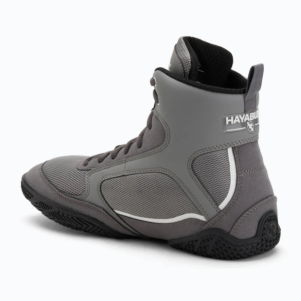 Atmungsaktive Mesh-Einsätze auf Hayabusa Pro-Boxschuhen mit grauem Profil.