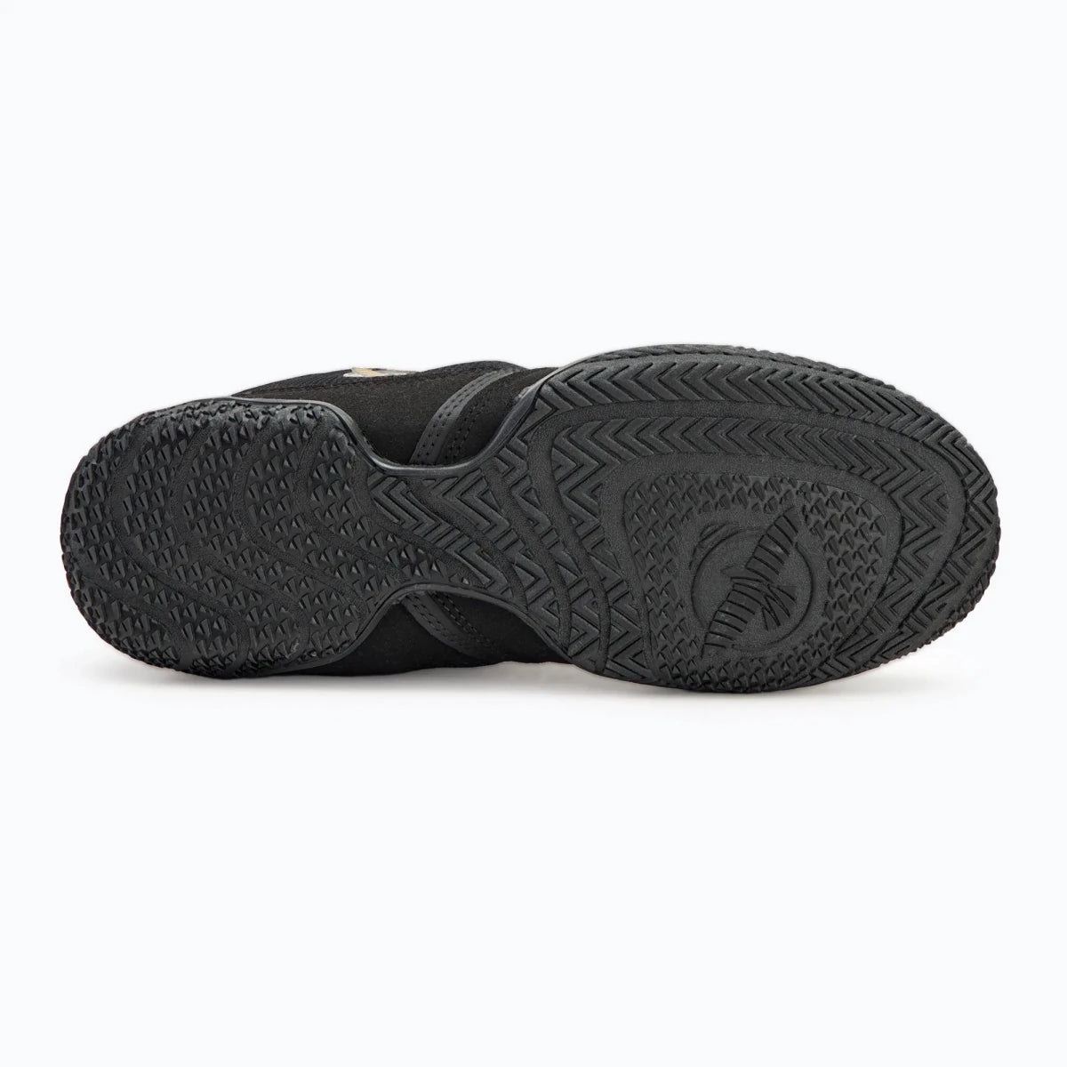 Rückansicht: Schwarze Hayabusa Pro-Boxschuhe mit mittelhoher Unterstützung.
