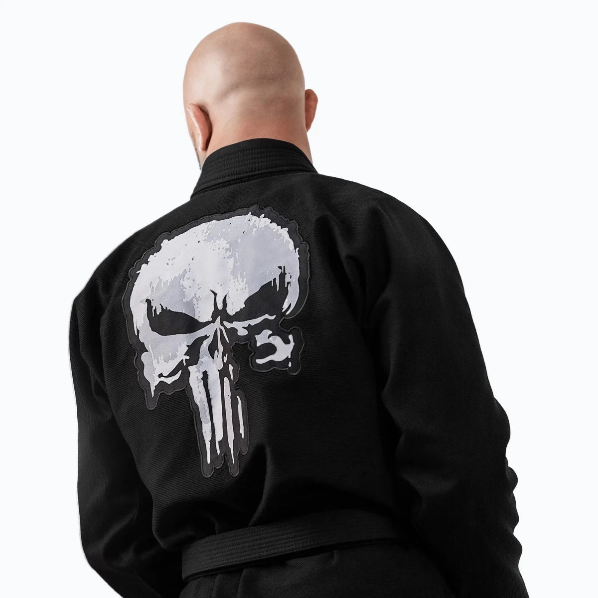 Iconic Marvel skull embroidered on BJJ Hayabusa Punisher jacket.
