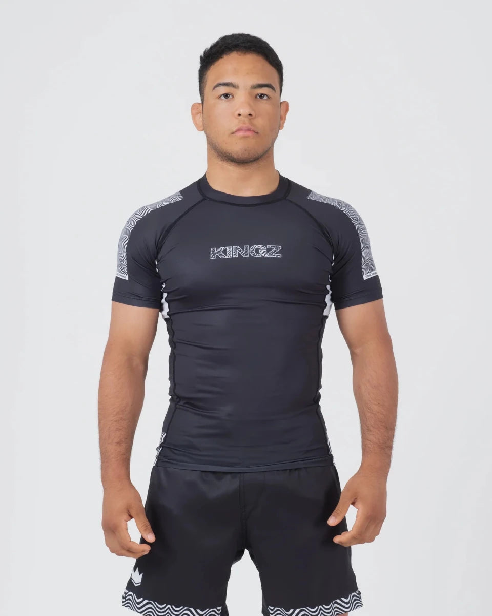Licra técnica Kingz Flow en negro y azul claro para Jiu Jitsu y Grappling