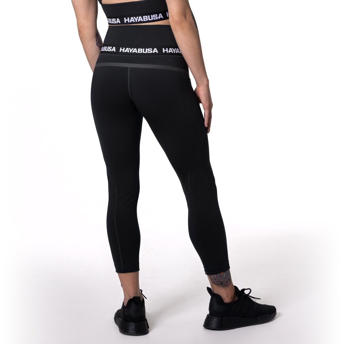 Rear view of the black Hayabusa 3/4 leggings showing the shapewear cut