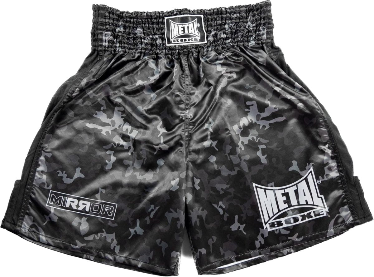 Hauptansicht von vorne Englische Boxshorts Metal Boxe Mirror glänzender schwarzer Spiegeleffekt