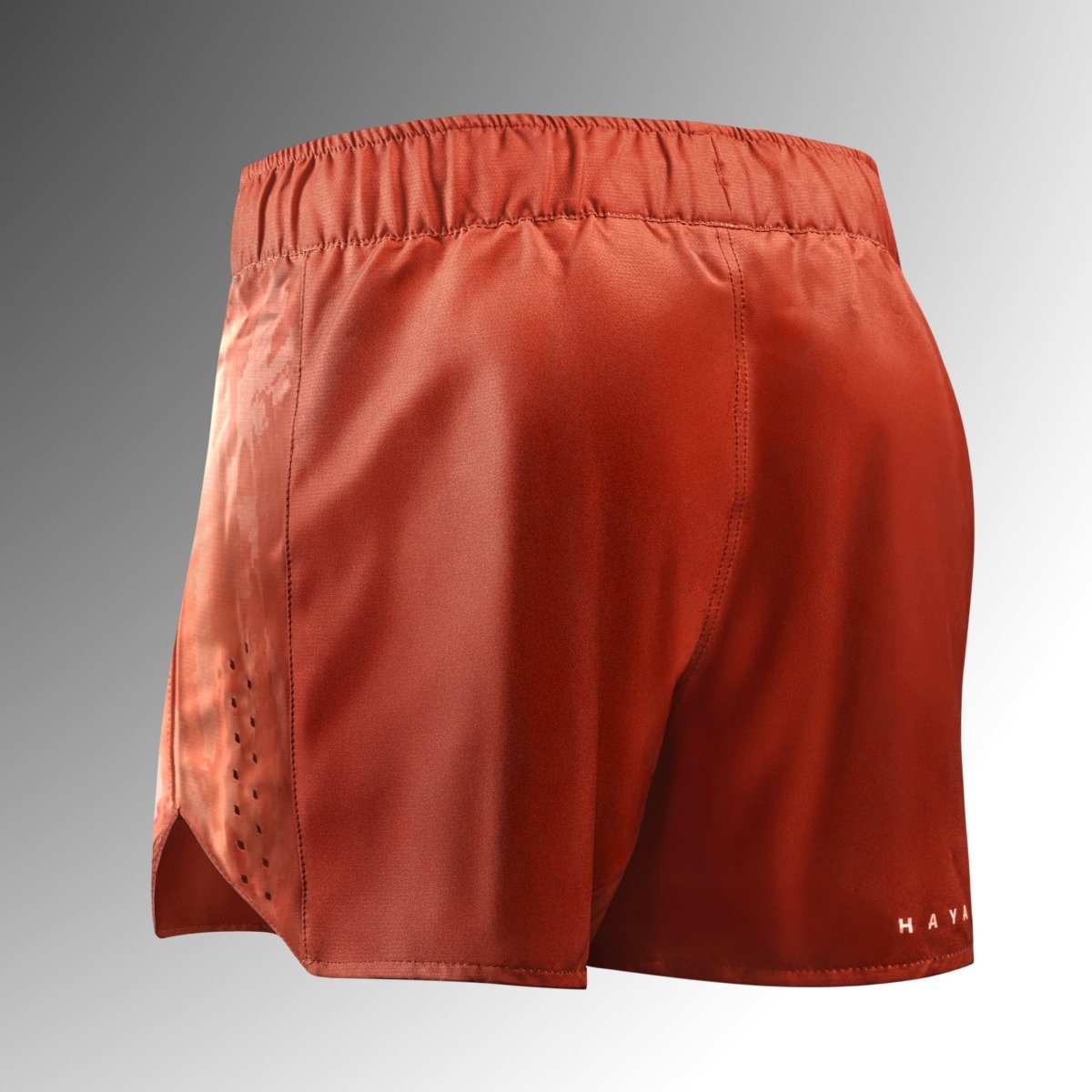 Vista trasera del pantalón corto naranja Hayabusa Apex, costuras planas reforzadas para una durabilidad superior