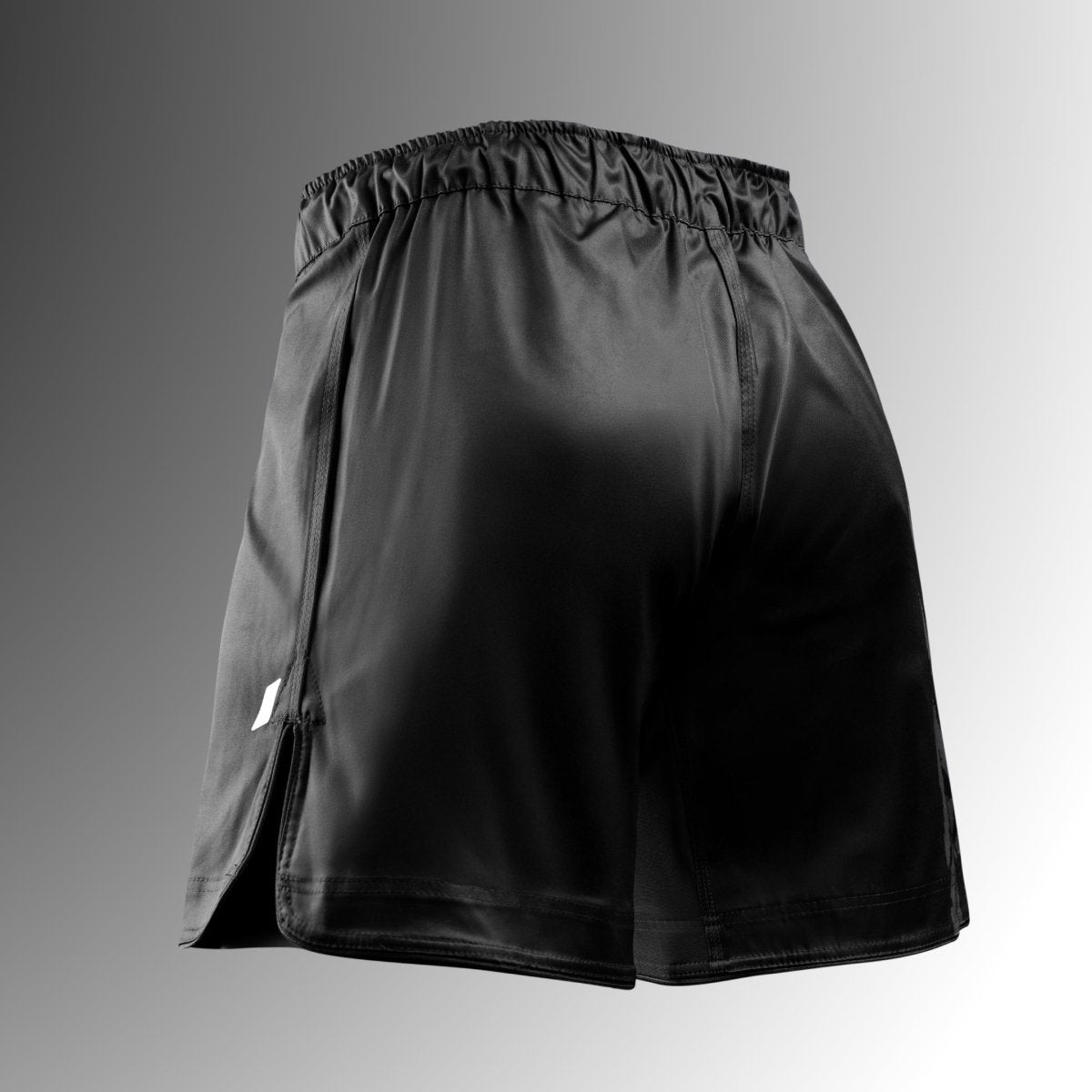 Rear view of the Hayabusa Apex MMA shorts black, ultra-durable 240 GSM fabric