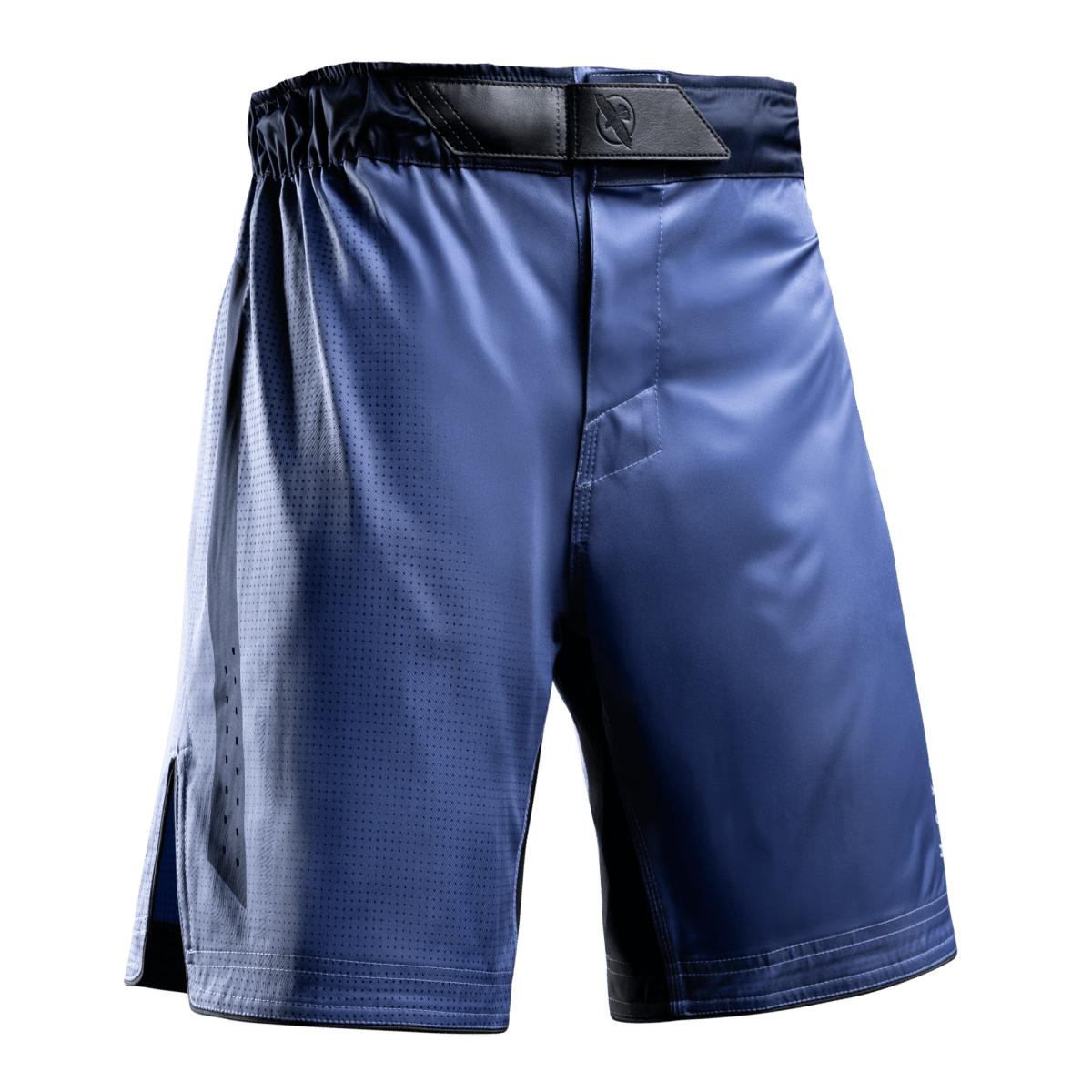 Front view of the blue Hayabusa Core Full-Length MMA Shorts with silicone locked waistband
