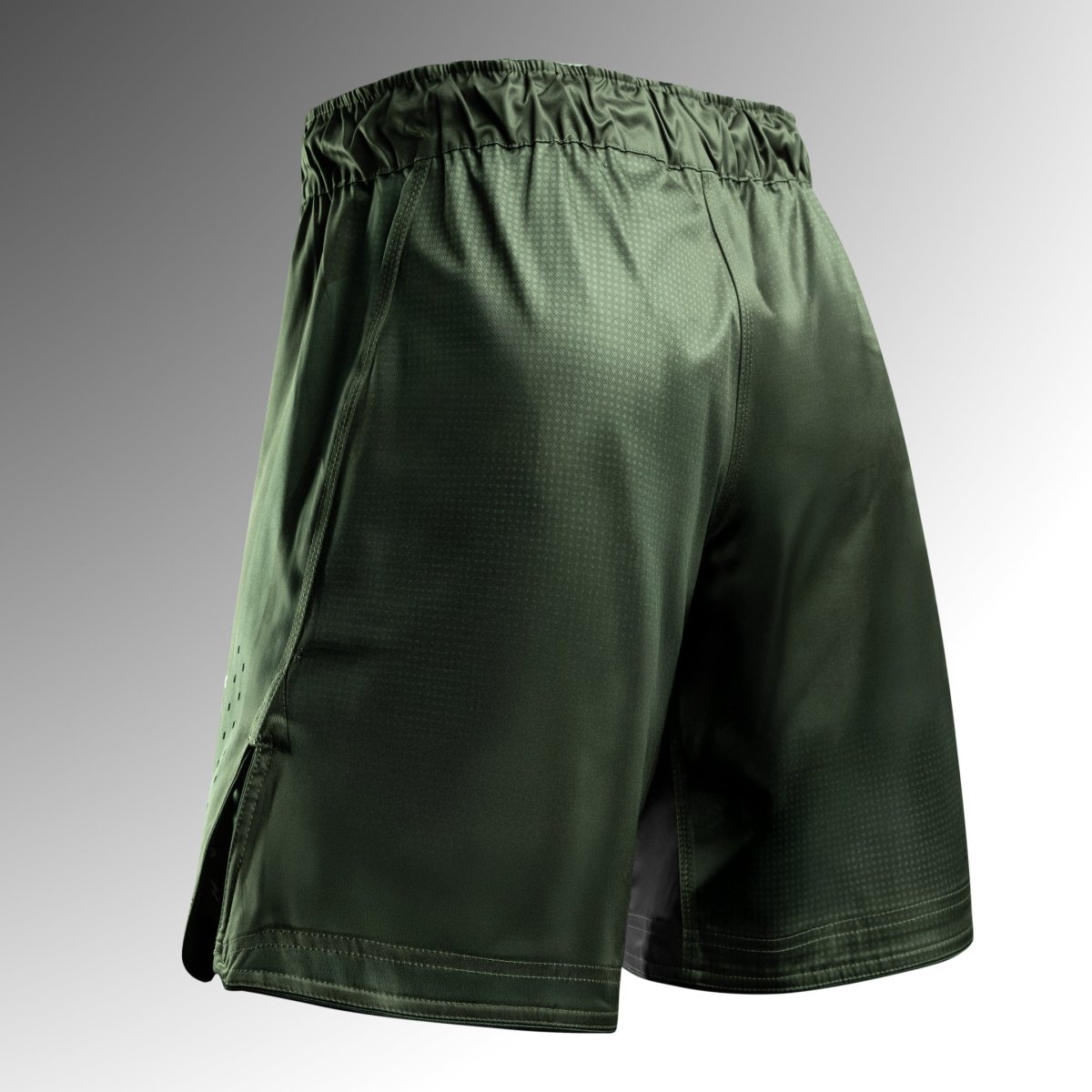 Back view of the green Hayabusa Core Full-Length MMA Shorts, durable design for intense training