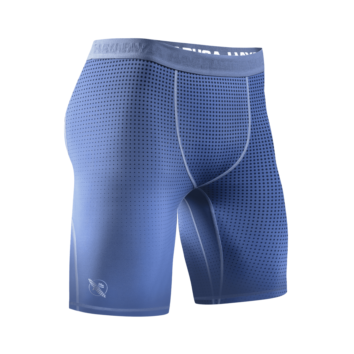 Vista frontale dei pantaloncini Vale Tudo Hayabusa Core blu, girovita con grip in silicone
