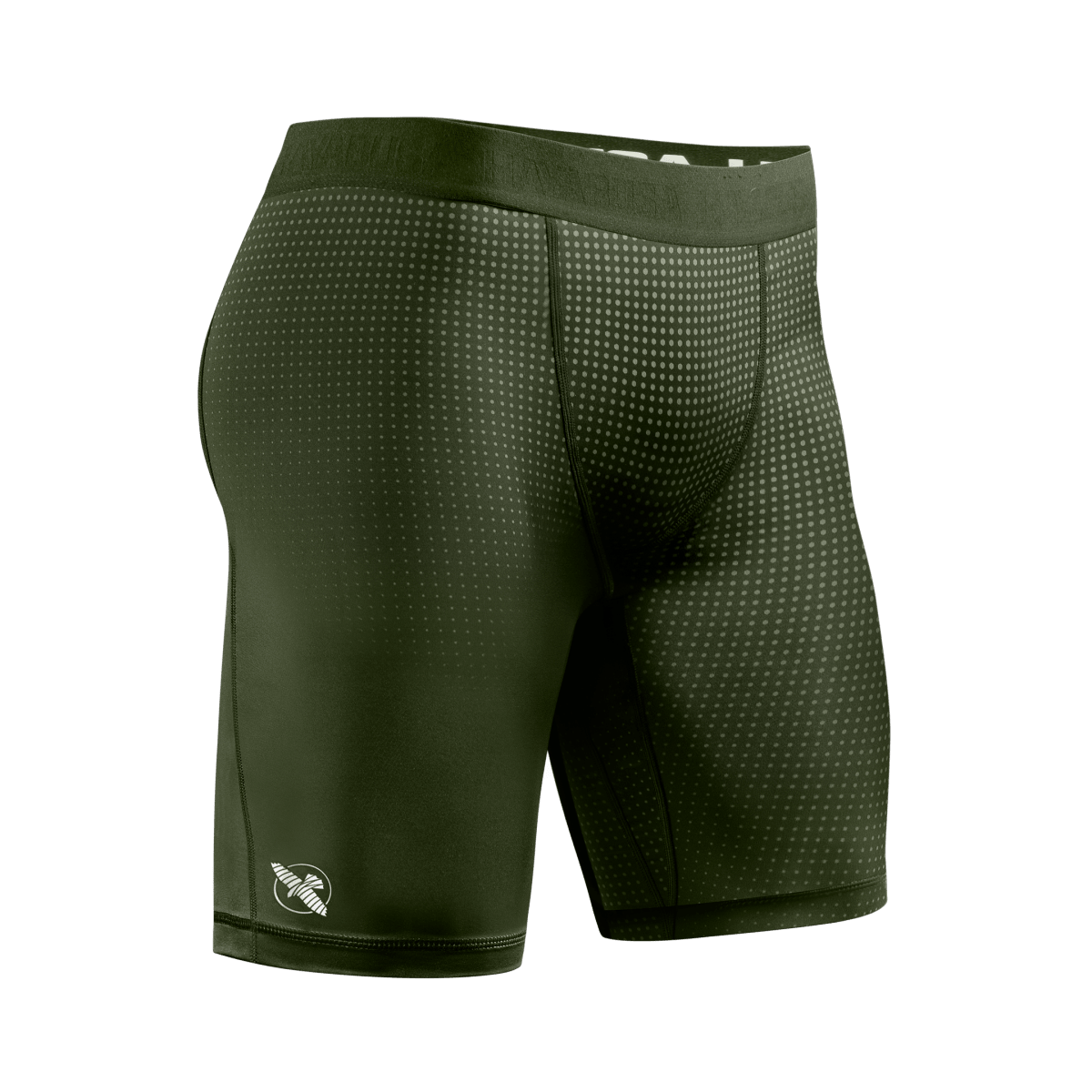 Vista frontale dei pantaloncini Vale Tudo Hayabusa Core verdi, protezione traspirante per il training
